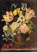 unknow artist, Floral, beautiful classical still life of flowers.030